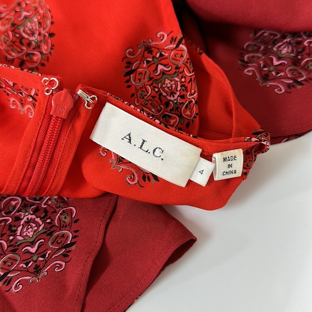 A.L.C. Elisa Silk Red Midi Dress Size 4 - Picture 6 of 7